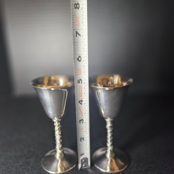 Pair of Mid Century Spanish Cordial Goblets by Valero Silver Plate Over Brass - Picture 12 of 13